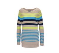 Rundhalspullover GOLDNER "Kurzgröße Ringelpullover", Damen, Gr. 22, gelb (kiesel, limettengelb, pazifikblau, geringelt), Obermaterial: 54% Baumwolle CO. 45% Viskose CV. 1% metallisierte Fasern MTF., R