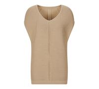 Rundhalspullover GOLDNER "Kurzgröße Rippstrickpullover mit V-Ausschnitt", Damen, Gr. 21, beige, Obermaterial: 44% Baumwolle CO. 44% Polyacryl PAN. 12% metallisierte Fasern MTF., gerade, V-Ausschnitt, 