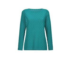 Rundhalspullover GOLDNER "Kurzgröße Strickpullover mit Wabenstruktur", Damen, Gr. 19, grün (smaragd), Obermaterial: 50% Baumwolle CO. 50% Polyacryl PAN., gerade, U-Boot-Ausschnitt, Pullover Rundhalspu