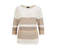 Rundhalspullover GOLDNER "Kurzgröße Strukturpullover mit 3/4-Arm und U-Boot-Ausschnitt", Damen, Gr. 21, weiß (cremeweiß, gemustert), Obermaterial: 39% Viskose CV. 30% Baumwolle CO. 30% Polyacryl PAN.