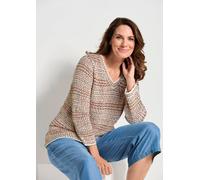 Rundhalspullover GOLDNER "Kurzgröße Strukturpullover mit 3D-Effekt", Damen, Gr. 19, rot (koralle, gemustert), Obermaterial: 74% Baumwolle CO. 26% Polyester PES., figurumspielend, Pullover Rundhalspull