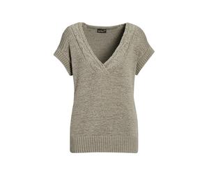 Rundhalspullover GOLDNER "Kurzgröße Trageangenehmer Pullunder", Damen, Gr. 25, grün (graugrün), Obermaterial: 60% Polyester PES. 40% Baumwolle CO., keine/nicht relevant, Pullover Rundhalspullover, Mod