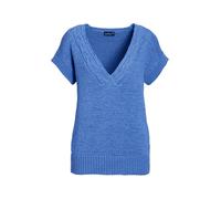 Rundhalspullover GOLDNER "Kurzgröße Trageangenehmer Pullunder mit modischem Ausschnitt", Damen, Gr. 20, blau (jeansblau), Obermaterial: 60% Polyester PES. 40% Baumwolle CO., V-Ausschnitt, keine/nicht