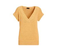 Rundhalspullover GOLDNER "Kurzgröße Trageangenehmer Pullunder mit modischem Ausschnitt", Damen, Gr. 21, gelb (honig), Obermaterial: 60% Polyester PES. 40% Baumwolle CO., V-Ausschnitt, keine/nicht rele