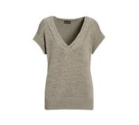 Rundhalspullover GOLDNER "Kurzgröße Trageangenehmer Pullunder mit modischem Ausschnitt", Damen, Gr. 25, grün (graugrün), Obermaterial: 60% Polyester PES. 40% Baumwolle CO., V-Ausschnitt, keine/nicht r