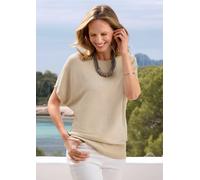 Rundhalspullover GOLDNER "Kurzgröße Viskosepullover mit Glanzeffekt", Damen, Gr. 20/21, weiß (cremeweiß), Obermaterial: 83% Viskose CV. 17% metallisierte Fasern MTF., figurumspielend, Pullover Rundhal