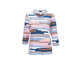 Rundhalspullover GOLDNER "Kurzgröße Weicher Pullover mit Intarsie", Damen, Gr. 24, bunt (bunt, gemustert), Obermaterial: 50% Baumwolle CO. 50% Polyacryl PAN., normales Bündchen, Pullover Rundhalspullo