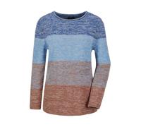 Rundhalspullover GOLDNER "Langarm Blockstreifenpullover, Melange", Damen, Gr. 48, blau (hellblau, camel, gemustert), Obermaterial: 55% Polyacryl PAN. 35% Polyester PES. 10% Schurwolle WV., Modisch, ge