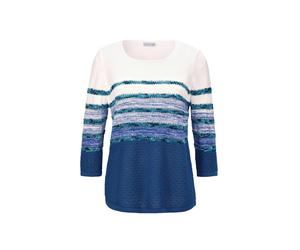 Rundhalspullover GOLDNER "Leichter Pullover mit tollem Ringelmuster", Damen, Gr. 52, blau (royalblau, gemustert), Obermaterial: 55% Polyacryl PAN. 45% Baumwolle CO., weit normales Bündchen, Pullover R