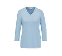 Rundhalspullover GOLDNER "Pullover in hochwertiger Qualität", Damen, Gr. 42, blau (himmelblau), Obermaterial: 100% Baumwolle CO., normales Bündchen, Pullover Rundhalspullover, Glitzersteine am V-Aussc