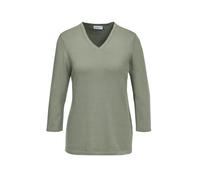 Rundhalspullover GOLDNER "Pullover in hochwertiger Qualität", Damen, Gr. 44, grün (baummoos), Obermaterial: 100% Baumwolle CO., V-Ausschnitt, weit normales Bündchen, Pullover Rundhalspullover, Glitzer