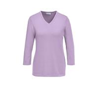 Rundhalspullover GOLDNER "Pullover in hochwertiger Qualität", Damen, Gr. 46, lila (flieder), Obermaterial: 100% Baumwolle CO., normales Bündchen, Pullover Rundhalspullover, Glitzersteine am V-Ausschni