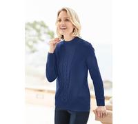 Rundhalspullover GOLDNER "Pullover mit streckendem Zopfmuster", Damen, Gr. 44, blau (dunkelblau), Obermaterial: 50% Baumwolle CO. 50% Polyacryl PAN., Pullover Rundhalspullover (20886731-44) dunkelblau