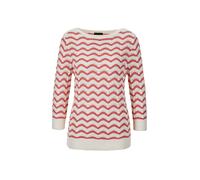 Rundhalspullover GOLDNER "Ringelpullover mit 3/4-Arm und Ajourdetails", Damen, Gr. 54, orange (cremeweiß, koralle), Obermaterial: 50% Baumwolle CO. 50% Polyacryl PAN., Rippe, Pullover Rundhalspullover