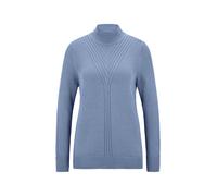 Rundhalspullover GOLDNER "Rippenpullover mit Stehkragen", Damen, Gr. 38, blau (rauchblau), Obermaterial: 50% Baumwolle CO. 50% Polyacryl PAN., figurumspielend, Rippbündchen, Pullover Rundhalspullover,