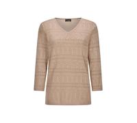 Rundhalspullover GOLDNER "Sommerpullover mit V-Ausschnitt", Damen, Gr. 46, beige, Obermaterial: 80% Baumwolle CO. 20% Polyamid PA., gerade, V-Ausschnitt, Pullover Rundhalspullover, angenehmer Tragekom