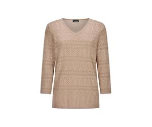 Rundhalspullover GOLDNER "Sommerpullover mit V-Ausschnitt", Damen, Gr. 50, beige, Obermaterial: 80% Baumwolle CO. 20% Polyamid PA., gerade, V-Ausschnitt, Pullover Rundhalspullover, angenehmer Tragekom