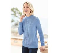 Rundhalspullover GOLDNER "Stehkragenpullover im Zopfstrick", Damen, Gr. 48, blau (hellblau), Obermaterial: 50% Baumwolle CO. 50% Polyacryl PAN., gerade, Pullover Rundhalspullover, hoher Baumwollanteil