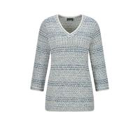 Rundhalspullover GOLDNER "Strukturpullover mit 3D-Effekt", Damen, Gr. 46, blau (blau, gemustert), Obermaterial: 74% Baumwolle CO. 26% Polyester PES., figurumspielend, Pullover Rundhalspullover, Faszin