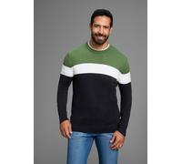 Rundhalspullover H.I.S "neue Farben", Herren, Gr. 3XL (64/66), grün (grün gestreif), Feinstrick, Obermaterial: 50% Baumwolle, 50% Polyacryl, colorblocking, regular fit, Rundhals, Rippstrickbündchen, P