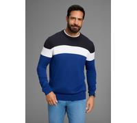Rundhalspullover H.I.S "neue Farben", Herren, Gr. L (52/54), blau (royalblau gestreif), Feinstrick, Obermaterial: 50% Baumwolle, 50% Polyacryl, regular fit, Rundhals, Rippstrickbündchen, Pullover Rund