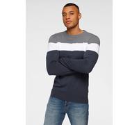Rundhalspullover H.I.S "neue Farben", Herren, Gr. L (52/54), grau (grau, meliert, gestreift), Feinstrick, Obermaterial: 50% Baumwolle, 50% Polyacryl, colorblocking, regular fit, Rundhals, Rippstrickbü