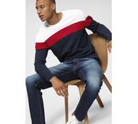 Rundhalspullover H.I.S "neue Farben", Damen, Gr. XXL (60/62), weiß (marine, rot, weiß), Feinstrick, Obermaterial: 50% Baumwolle, 50% Polyacryl, colorblocking, regular fit, Rundhals, Rippstrickbündchen