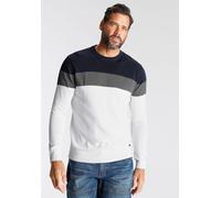 Rundhalspullover H.I.S "neue Farben", Herren, Gr. XXL (60/62), weiß (weiß gestreift), Feinstrick, Obermaterial: 50% Baumwolle, 50% Polyacryl, colorblocking, regular fit, Rundhals, Rippstrickbündchen,