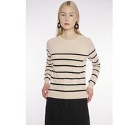 Rundhalspullover HAILY’S "LS P SK Li44ka", Damen, Gr. M, beige (beige, schwarz stripe), Strick, Obermaterial: 83% Polyester, 17% Viskose, gestreift, normal, Rundhals, Pullover (14692903-M) beige, schw