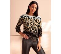 Rundhalspullover HEINE "Jacquard-Pullover", Damen, Gr. 38, bunt (schwarz, braun, gemustert), 49% Polyacryl, 27% Polyester, 14% Polyamid, 6% Wolle, 4% Elasthan, gemustert, Pullover Rundhalspullover (13