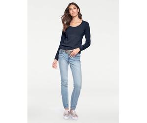 Rundhalspullover HEINE "Rundhals-Pullover", Damen, Gr. 38, blau (marine), 100% Baumwolle, unifarben, Pullover Rundhalspullover (99036634-38) marine
