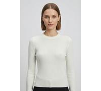 Rundhalspullover HUGO BLUE "Somya", Damen, Gr. S (36), open weiß 110, Strick, Obermaterial: 88% Viskose, 12% Polyester, unifarben, figurbetont hüftlang, Rundhals, Pullover Rundhalspullover, Rippstrick