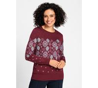 Rundhalspullover INSPIRATIONEN "Jacquard-Pullover", Damen, Gr. 42, rot (dunkelrot, gemustert), 70% Baumwolle, 30% Polyacryl, gemustert, mehrfarbig, Pullover Rundhalspullover (84657635-42) dunkelrot, g