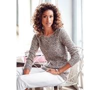 Rundhalspullover INSPIRATIONEN "Pullover", Damen, Gr. 44, beige (ecru, gemustert), 45% Polyacryl, 43% Baumwolle, 12% Polyester, gemustert, mehrfarbig, figurbetont, Pullover Rundhalspullover (522799-44