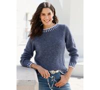 Rundhalspullover INSPIRATIONEN "Pullover", Damen, Gr. 44, blau (rauchblau, ecru, gemustert), 90% Polyacryl, 6% Polyamid, 4% Wolle, gemustert, Pullover Rundhalspullover (85506362-44) rauchblau, ecru, g
