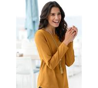 Rundhalspullover INSPIRATIONEN "Pullover", Damen, Gr. 44, gelb (curry), 100% Baumwolle, unifarben, Pullover Rundhalspullover (57032028-44) curry
