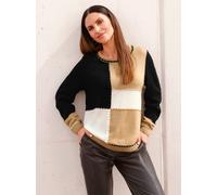 Rundhalspullover INSPIRATIONEN "Pullover", Damen, Gr. 54, bunt (camel, schwarz), 100% Polyacryl, gemustert, mehrfarbig, Pullover Rundhalspullover (48164459-54) camel, schwarz