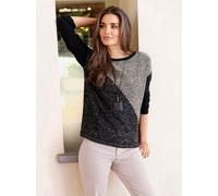 Rundhalspullover INSPIRATIONEN "Rundhals-Pullover", Damen, Gr. 52, schwarz, metallicfarben, 45% Viskose, 25% Polyester, 15% Polyamid, 15% metallisierte Fasern, bedruckt, gemustert, mehrfarbig, metalli