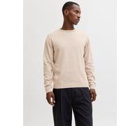 Rundhalspullover JACK & JONES "JJEBASIC KNIT CREW NECK NOOS", Herren, Gr. XL, beige (moonbeam detail:twisted), Strick, Obermaterial: 100% Baumwolle, unifarben, regular fit normal, Rundhals, Rippbündch