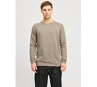 Rundhalspullover JACK & JONES "JJEBREEZE KNIT CREW NECK SN", Herren, Gr. M, beige (crockery), Strick, Obermaterial: 100% Baumwolle, unifarben, regular fit taillenbedeckt, Rundhals, Bündchen, Pullover