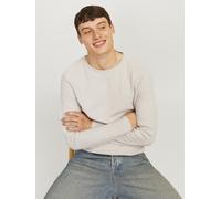 Rundhalspullover JACK & JONES "JJECOOPER KNIT CREW NECK NOOS", Herren, Gr. S, weiß (oatmeal detail:melange), Strick, Obermaterial: 100% Baumwolle, meliert, regular fit taillenbedeckt, Rundhals, Bündch