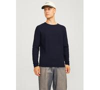 Rundhalspullover JACK & JONES "JJECOOPER KNIT CREW NECK NOOS", Herren, Gr. XL, blau (mood indigo), Strick, Obermaterial: 100% Baumwolle, meliert, regular fit taillenbedeckt, Rundhals, Bündchen, Pullov