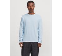 Rundhalspullover JACK & JONES "JJEGEORGE KNIT CREW NECK NOOS", Damen, Gr. XS, blau (chambray blau detail:with cloud dancer), Strick, Obermaterial: 85% Baumwolle, 15% Polyester, unifarben, relaxed fit 