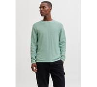 Rundhalspullover JACK & JONES "JJEGEORGE KNIT CREW NECK NOOS", Damen, Gr. M, granite grün detail:with cloud dancer, Strick, Obermaterial: 85% Baumwolle, 15% Polyester, unifarben, relaxed fit taillenbe