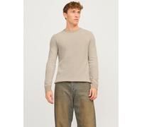 Rundhalspullover JACK & JONES "JJEGLOBE KNIT CREW NECK NOOS", Herren, Gr. XXL, beige (oatmeal), Strick, Obermaterial: 100% Baumwolle, meliert, regular fit taillenbedeckt, Rundhals, Rippbündchen, Pullo