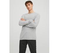 Rundhalspullover JACK & JONES "JJEHILL Einfarbiger Pullover mit angenehmem Tragegefühl", Damen, Gr. L, grau (light grau melange), Obermaterial: 100% Baumwolle, meliert, schmal, Rundhals, Bündchen, Pul