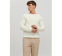 Rundhalspullover JACK & JONES "JJEHILL Einfarbiger Pullover mit angenehmem Tragegefühl", Damen, Gr. S, weiß (sanftes weiß), Obermaterial: 100% Baumwolle, schmal, Rundhals, Bündchen, Pullover Rundhalsp