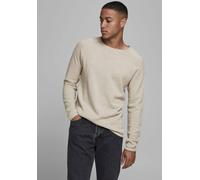 Rundhalspullover JACK & JONES "JJEHILL Einfarbiger Pullover mit angenehmem Tragegefühl", Herren, Gr. M, beige (oatmeal melange), Obermaterial: 100% Baumwolle, unifarben, schmal, Rundhals, Bündchen, Pu
