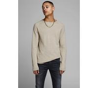 Rundhalspullover JACK & JONES "JJEHILL KNIT CREW NECK NOOS", Herren, Gr. M, beige (oatmeal melange), Strick, Obermaterial: 100% Baumwolle, unifarben, regular fit normal, Rundhals, gerader Abschluss, P