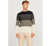 Rundhalspullover JACK & JONES "JJEHILL KNIT CREW NECK NOOS", Herren, Gr. M, grau (mulch detail:light braun gradient), Strick, Obermaterial: 100% Baumwolle, mehrfarbig, regular fit taillenbedeckt, Rund